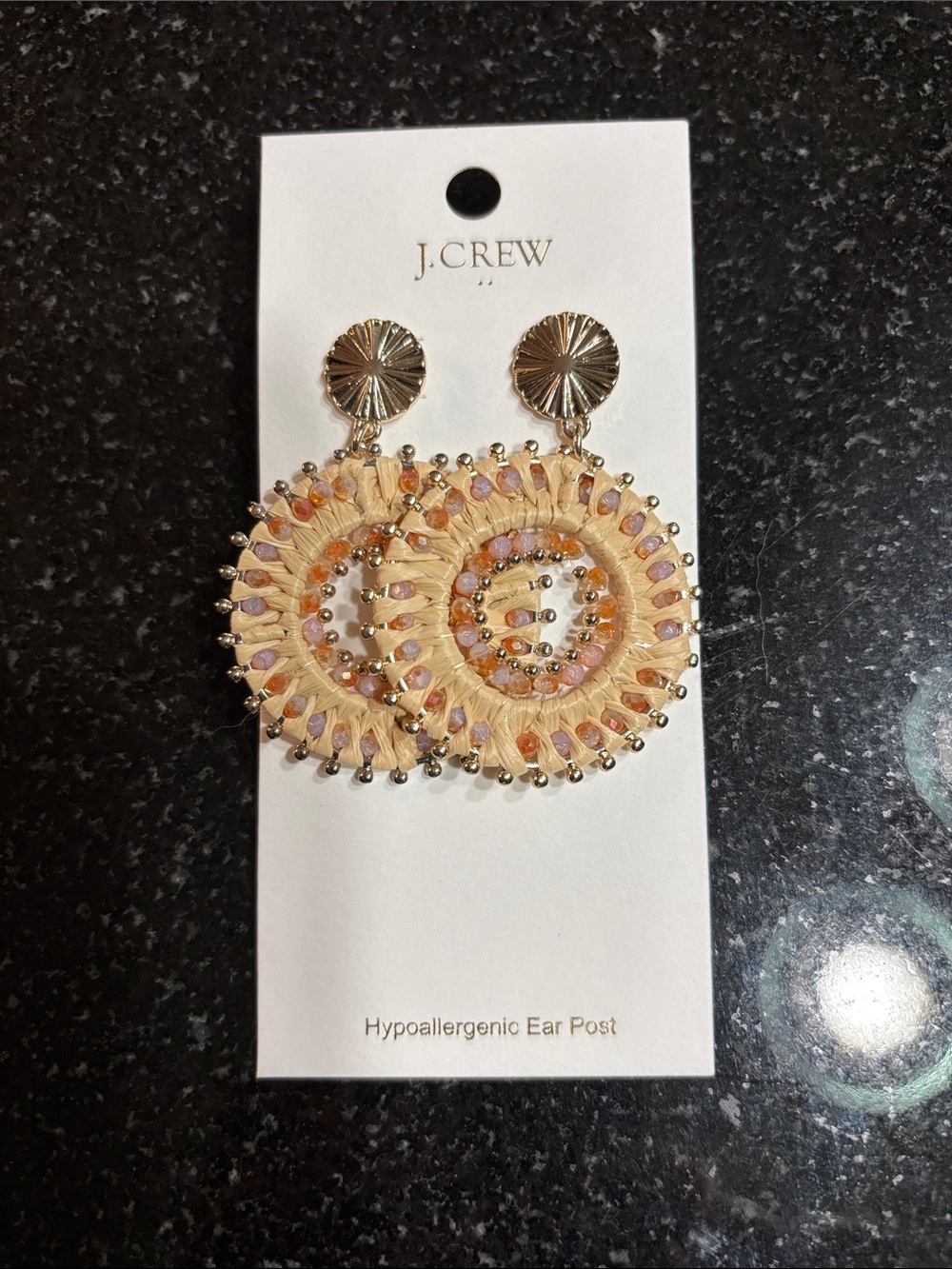 J. Crew Peach and Gold Spiral Beaded Drop Earrings